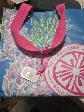 Lilly Pulitzer Pink, Blue & Green Tropical Pattern Tote